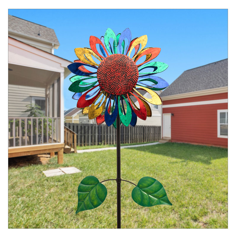 Arlmont & Co. Garden Sunflower Wind Spinners, MultiColor Large Metal